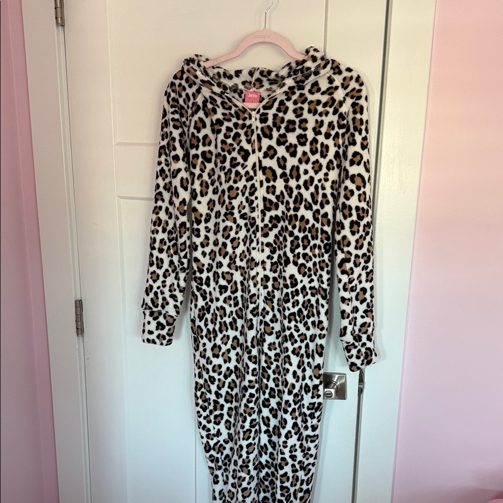 Jenni Leopard Print Plush Zip-Up Onesie